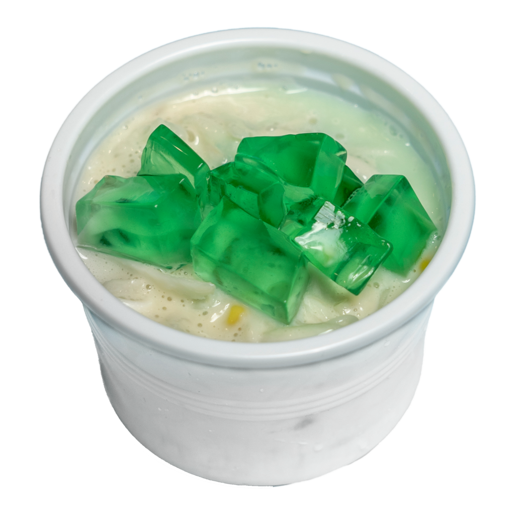 Buko pandan in a disposable plastic cup.